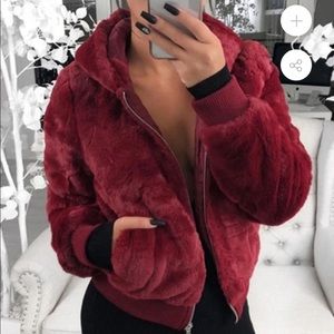 Faux fur jacket with hood
